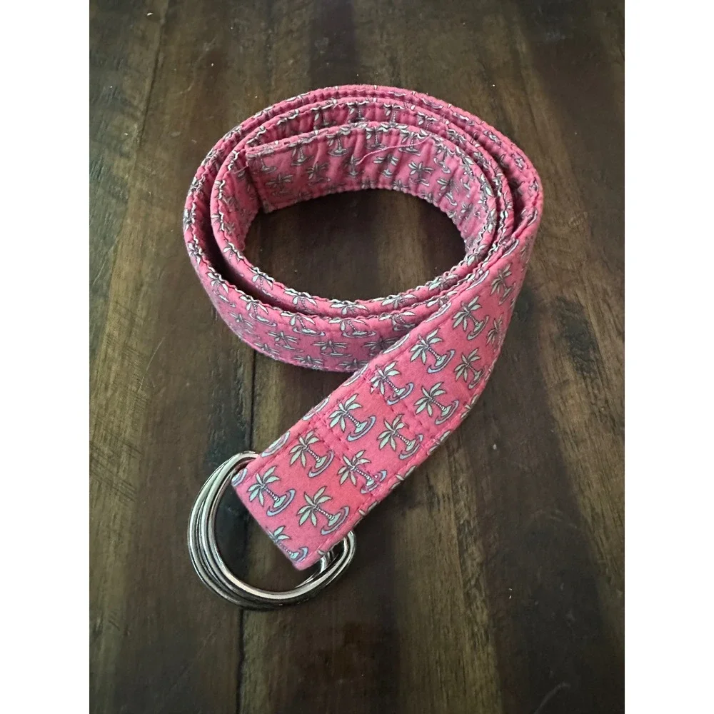 Vineyard Vines Mens Pink Palm Tree D-Ring Belt Cotton Canvas Size Medium
